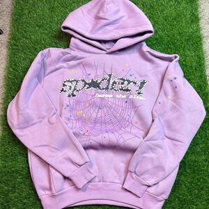 Lavender 'spider' Graphic Hoodie with Web Motif
